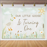 Lofaris Our Little Goose Is Turning One Watercolor Birthday Backdrop Whimsical First Birthday Party Decor