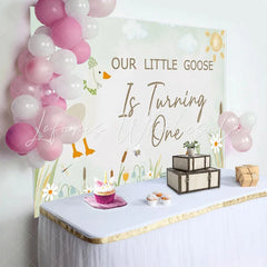 Lofaris Our Little Goose Is Turning One Watercolor Birthday Backdrop Whimsical First Birthday Party Decor