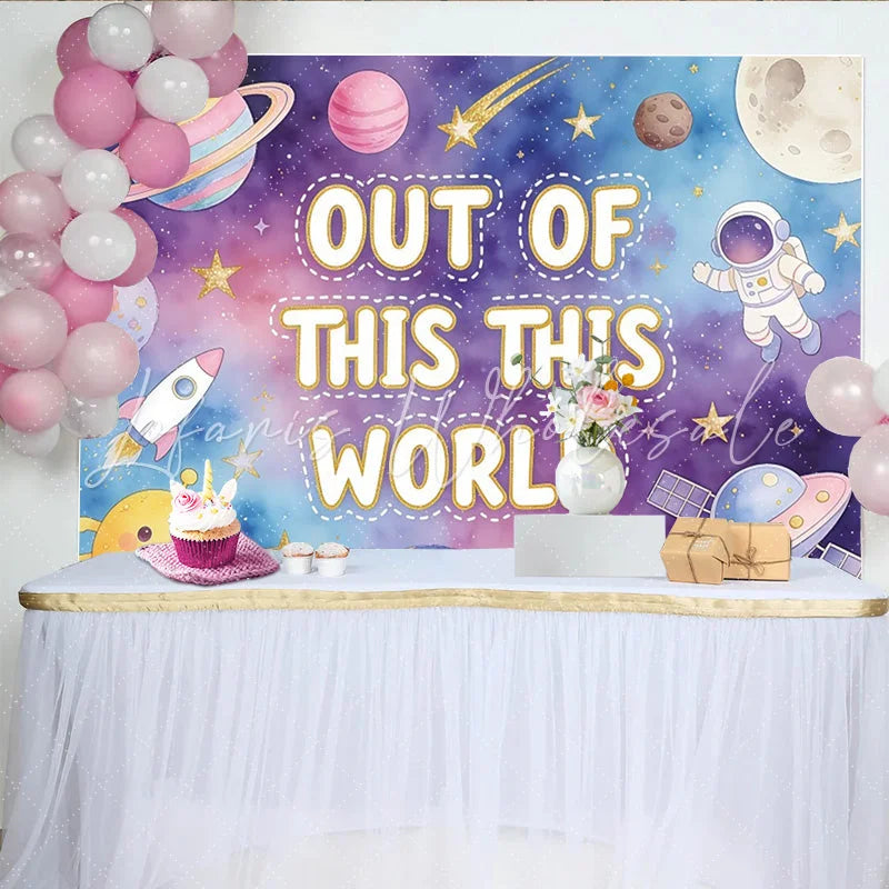 Lofaris Out of This World Cartoon Space Birthday Backdrop with Astronaut and Planets Galaxy Photography Background for Kids Party