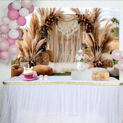 Lofaris Outdoor Boho Wedding Backdrop Dreamcatcher and Pampa Grass Arch with Cushions