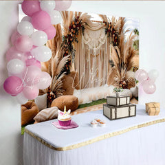 Lofaris Outdoor Boho Wedding Backdrop Dreamcatcher and Pampa Grass Arch with Cushions