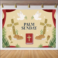 Lofaris Palm Sunday Celebration Party Backdrop with Doves Crosses Bread and Chalice for Religious Events