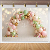 Lofaris Pastel Balloon Arch Photography Backdrop with Floral Accents Elegant Party Decor for Professional Studio Photoshoot