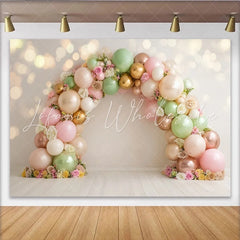 Lofaris Pastel Balloon Arch Photography Backdrop with Floral Accents Elegant Party Decor for Professional Studio Photoshoot