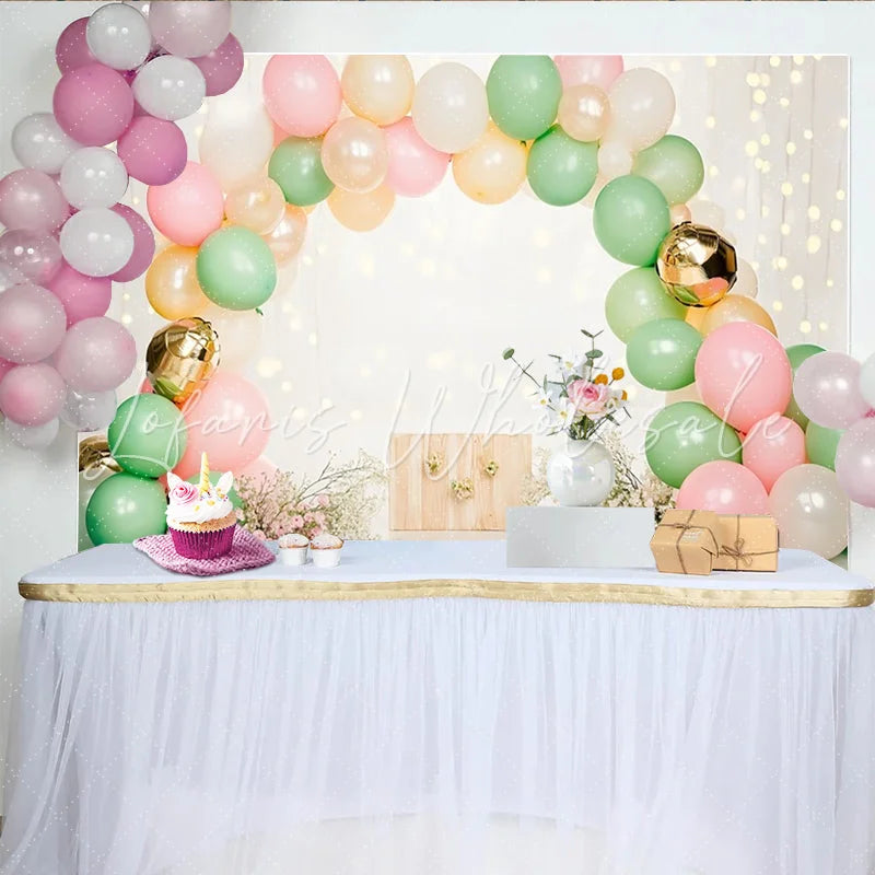 Lofaris Pastel Balloon Arch Photography Backdrop with Flowers Elegant Floral Background for Studio Portrait