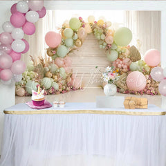 Lofaris Pastel Balloon Floral Arch Birthday Backdrop Wooden Wall Photography Background for Baby Shower Party Decor