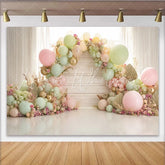 Lofaris Pastel Balloon Floral Arch Birthday Backdrop Wooden Wall Photography Background for Baby Shower Party Decor