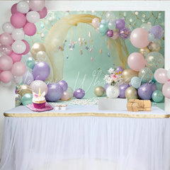 Lofaris Pastel Balloon Photography Backdrop with Golden Arch Dreamy Party Decor for Studio Photoshoot