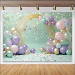 Lofaris Pastel Balloon Photography Backdrop with Golden Arch Dreamy Party Decor for Studio Photoshoot