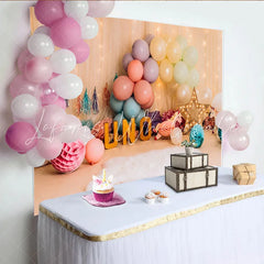 Lofaris Pastel Balloon Unicorn First Birthday Cake Smash Backdrop UNO Sign Sheer Curtain Girl Party Background