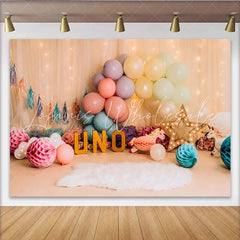 Lofaris Pastel Balloon Unicorn First Birthday Cake Smash Backdrop UNO Sign Sheer Curtain Girl Party Background