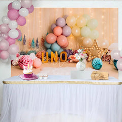 Lofaris Pastel Balloon Unicorn First Birthday Cake Smash Backdrop UNO Sign Sheer Curtain Girl Party Background