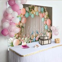 Lofaris Pastel Bird Baby Shower Backdrop with Soft Balloons and Floral Arch Elegant Party Background for Photoshoot Decoration
