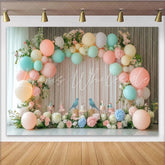 Lofaris Pastel Bird Baby Shower Backdrop with Soft Balloons and Floral Arch Elegant Party Background for Photoshoot Decoration