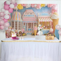 Lofaris Pastel Candy Ice Cream Shop Birthday Backdrop with Balloons Sweet Photography Background for Kids Party Decor