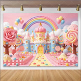 Lofaris Pastel Candy Land Castle Birthday Backdrop with Rainbow and Lollipops Sweet Fairytale Background for Girls’ Party Decoration