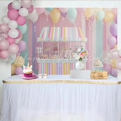 Lofaris Pastel Candy Shop Birthday Backdrop with Balloons and Sweets Sweet Party Decor for Kids Photoshoot and Celebration