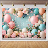 Lofaris Pastel Floral Baby Shower Backdrop with Balloons and Birds Elegant Photography Background for Newborn or Party Decor
