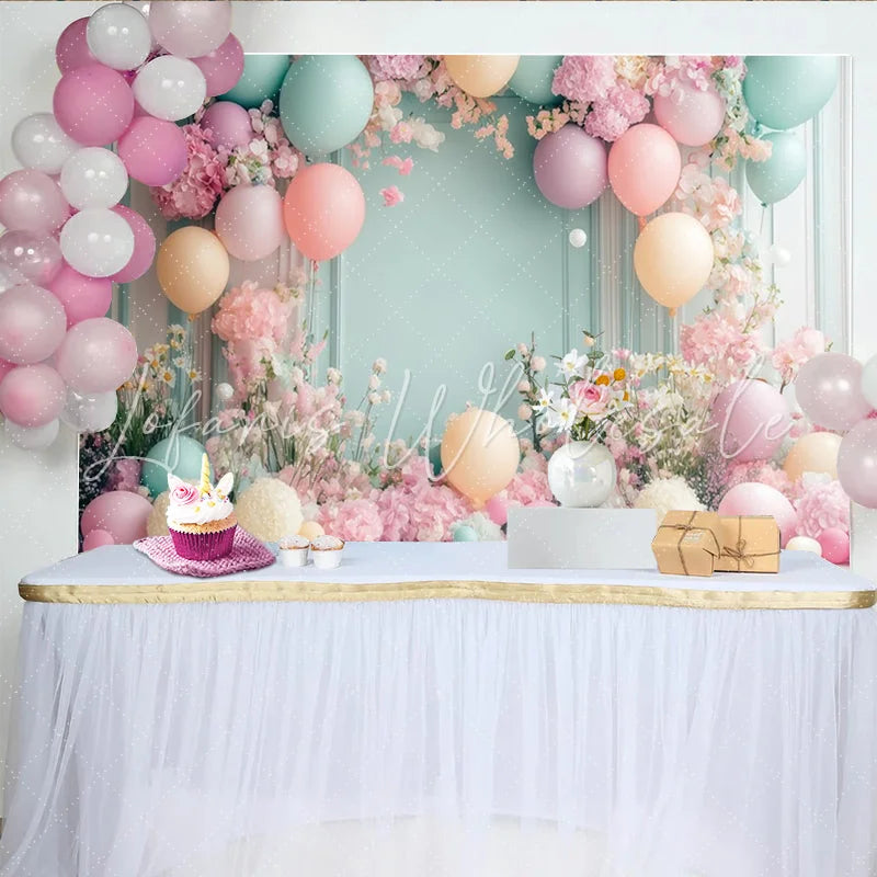 Lofaris Pastel Floral Baby Shower Backdrop with Pink Flowers and Balloons Elegant Photography Background for Newborn or Party Decoration