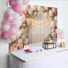 Lofaris Pastel Floral Balloon Baby Shower Backdrop with White Wood and String Lights Elegant Party Decor for Photoshoot
