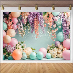 Lofaris Pastel Floral Balloon Photography Backdrop with Hanging Flowers Dreamy Party Decor Background for Studio Photoshoot
