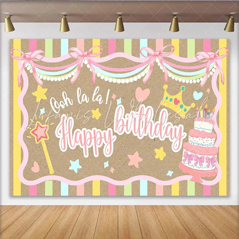 Lofaris Pastel Girl Birthday Backdrop with Cake Crown and Magic Wand Cute Party Background for Photoshoot and Room Decoration.