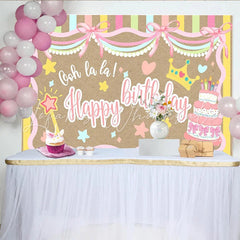 Lofaris Pastel Girl Birthday Backdrop with Cake Crown and Magic Wand Cute Party Background for Photoshoot and Room Decoration.