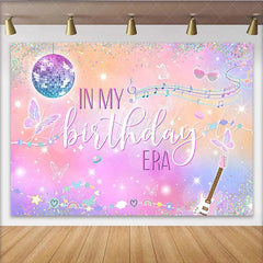 Lofaris Pastel Glitter Disco Birthday Backdrop with Musical Notes Vibrant Party Background for Girls Photoshoot
