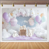 Lofaris Pastel Hot Air Balloon Baby Shower Backdrop with Clouds and Stars Dreamy Photography Background for Newborn or Kids Party