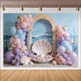 Lofaris Pastel Mermaid Birthday Backdrop with Balloons and Starfish Dreamy Ocean Theme Decor for Girls Party Photoshoot