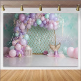 Lofaris Pastel Mermaid Birthday Backdrop with Balloons and Starfish Dreamy Underwater Photography Background for Party Decoration