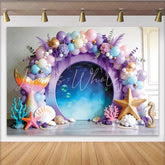 Lofaris Pastel Mermaid Birthday Backdrop with Balloons and Underwater Scene Ocean Theme Party Decor for Girls Photoshoot and Celebration