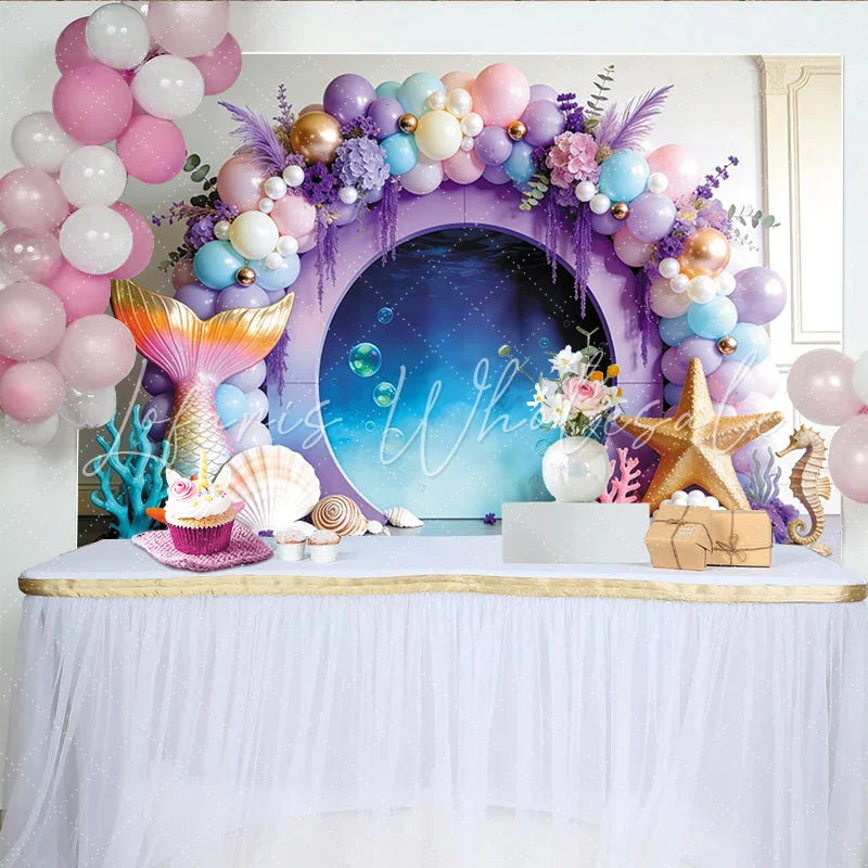 Lofaris Pastel Mermaid Birthday Backdrop with Balloons and Underwater Scene Ocean Theme Party Decor for Girls Photoshoot and Celebration