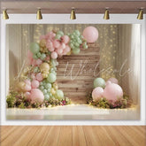 Lofaris Pastel Pink and Green Balloon Garland Boho Baby Shower Backdrop with Rustic Wood Elegant Photography Background for Party Decor
