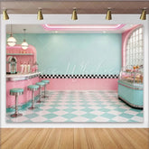 Lofaris Pastel Pink and Mint Green Retro Diner Photography Backdrop Vintage 50s Style Studio Background for Photoshoot and Party Decor