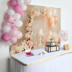 Lofaris Pastel Pink Balloon Floral Arch Wedding Backdrop Sweet Cake Fairy Lights Bridal Shower Background