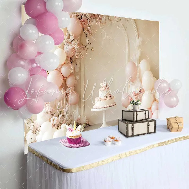 Lofaris Pastel Pink Balloon Floral Arch Wedding Backdrop Sweet Cake Photography Background