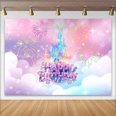Lofaris Pastel Princess Castle Birthday Backdrop with Fireworks and Sparkles Magical Party Decor for Girls Photoshoot