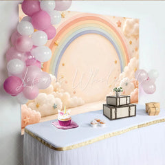 Lofaris Pastel Rainbow Baby Shower Backdrop with Fluffy Clouds and Stars Dreamy Photography Background for Newborn Photoshoot