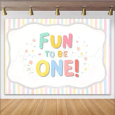 Lofaris Pastel Striped 1st Birthday Backdrop for Baby Girl Colorful Fun to Be One Banner for Cake Smash Photoshoot