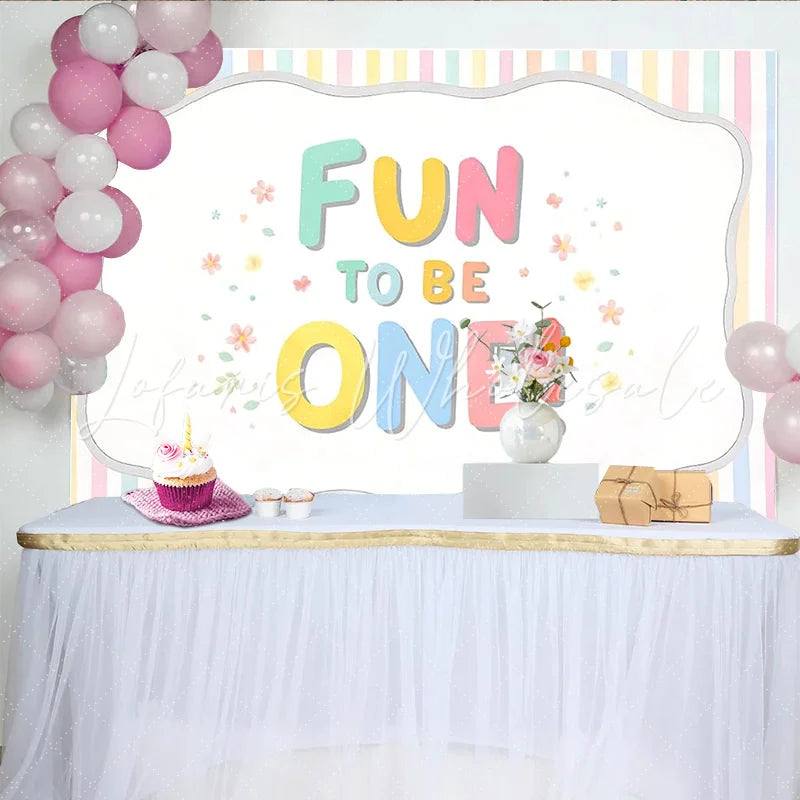 Lofaris Pastel Striped 1st Birthday Backdrop for Baby Girl Colorful Fun to Be One Banner for Cake Smash Photoshoot