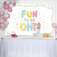 Lofaris Pastel Striped 1st Birthday Backdrop for Baby Girl Colorful Fun to Be One Banner for Cake Smash Photoshoot