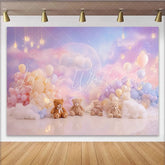 Lofaris Pastel Teddy Bear Baby Shower Backdrop with Dreamy Clouds Whimsical Photography Background for Newborn Photoshoot