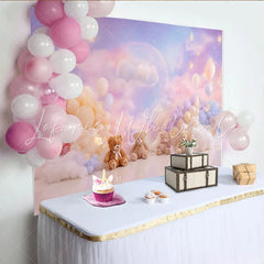 Lofaris Pastel Teddy Bear Baby Shower Backdrop with Dreamy Clouds Whimsical Photography Background for Newborn Photoshoot