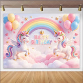 Lofaris Pastel Unicorn Birthday Backdrop with Rainbow and Clouds Dreamy Photo Background for Girls Party Decoration