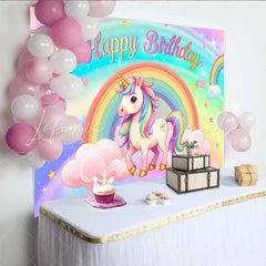 Lofaris Pastel Unicorn Rainbow Backdrop Cute Birthday Cloud and Shooting Star Banner