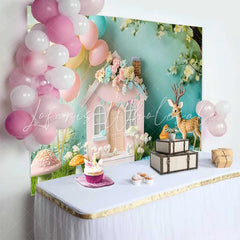 Lofaris Pastel Woodland Fairy House Birthday Cake Smash Backdrop Baby Shower Photo Booth Decor