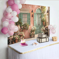 Lofaris Pastellrosa Wand Minzgrüne Tür und Blumen Partyhintergrund für Hochzeiten Geburtstage und Fotoshootings