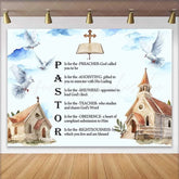 Lofaris Pastor Appreciation Backdrop Religious Acrostic Poem with Doves and Church Watercolor Art