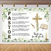 Lofaris Pastor Appreciation Day Backdrop Religious PASTOR Poem with Wooden Cross and Bible Decoration